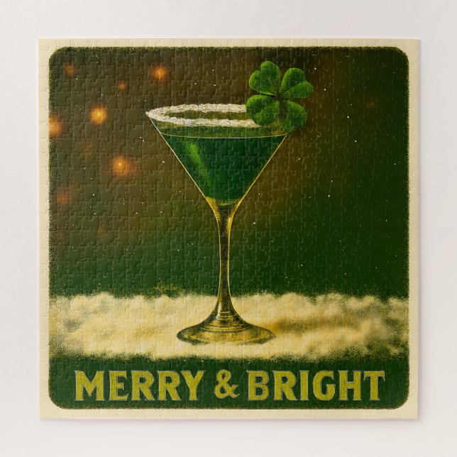 Quebra-cabeça Retro anos 50 Trevo de 4 Folhas Martini de Natal I (Vertical)