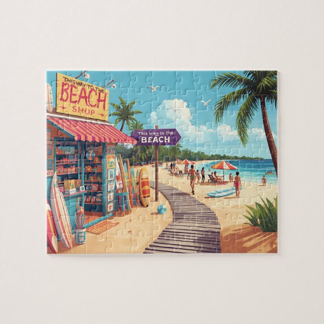 Quebra-cabeça Retro Beach Shop & Boardwalk Vacation Scene (Horizontal)