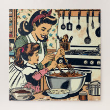 Retrô Bonito Mãe e Filha Batendo Juntos