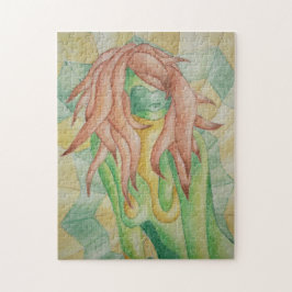 Quebra-cabeça Retro da dama abstrato verde multicolor