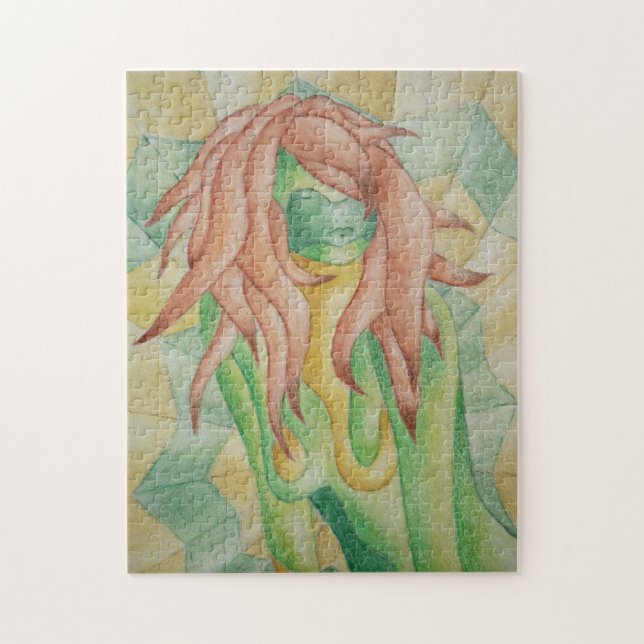 Quebra-cabeça Retro da dama abstrato verde multicolor (Vertical)