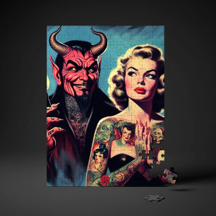 Quebra-cabeça Retro Diabólico Tatuado Pin-up