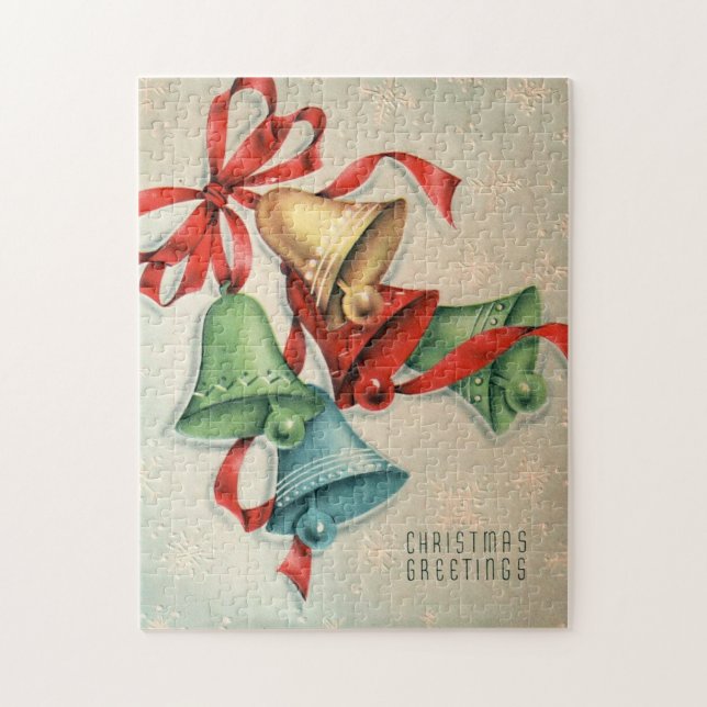 Quebra-cabeça retro do feriado dos sinos do natal (Vertical)