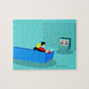Quebra-cabeça Retro Gay Couple Watching TV Puzzle