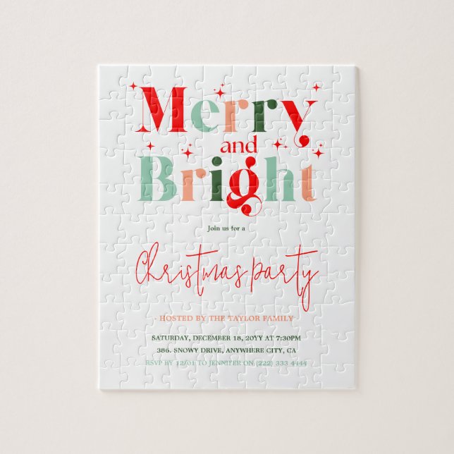 Quebra-cabeça Retro Merry and Bright Christmas Party Invitation (Vertical)