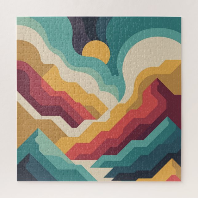 Quebra-cabeça Retro Mountain Landscape Jigsaw Puzzle | VinPuzzle (Vertical)