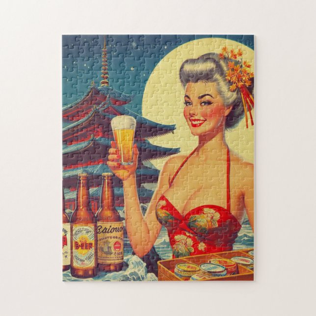 Quebra-cabeça Retro Oriental Beer Girl (Vertical)