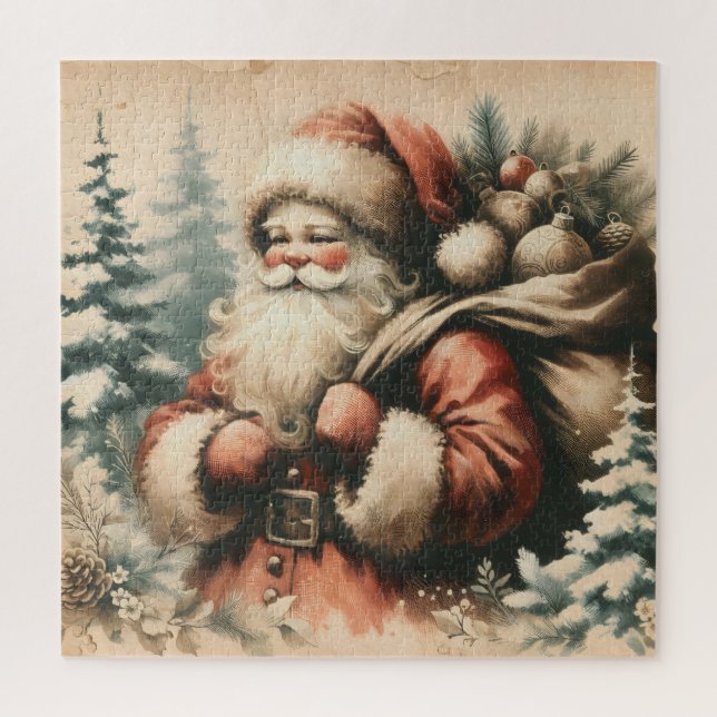 Quebra-cabeça Retro Papai Noel com Ornamentos (Vertical)