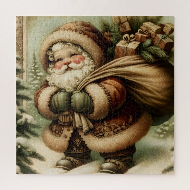 Quebra-cabeça Retrô Papai Noel com presentes (Vertical)