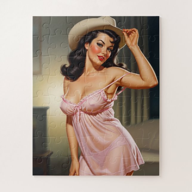 Quebra-cabeça Retro Pin-up Girl with Cowboy hat (Vertical)