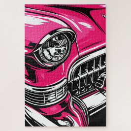 Quebra-cabeça Retro Pink Classic Car Front Pop Art Illustration