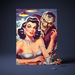 Quebra-cabeça Retro Pulp Pinup e Monstro