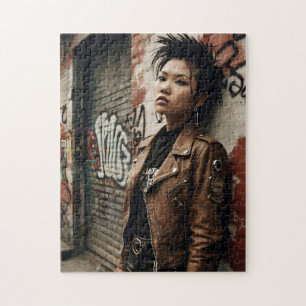 Quebra-cabeça Retro Rebelde de Mulher Asiática Punk Rock 90