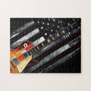 Quebra-cabeça RETRO ROCK American Flag e Electric Guitar