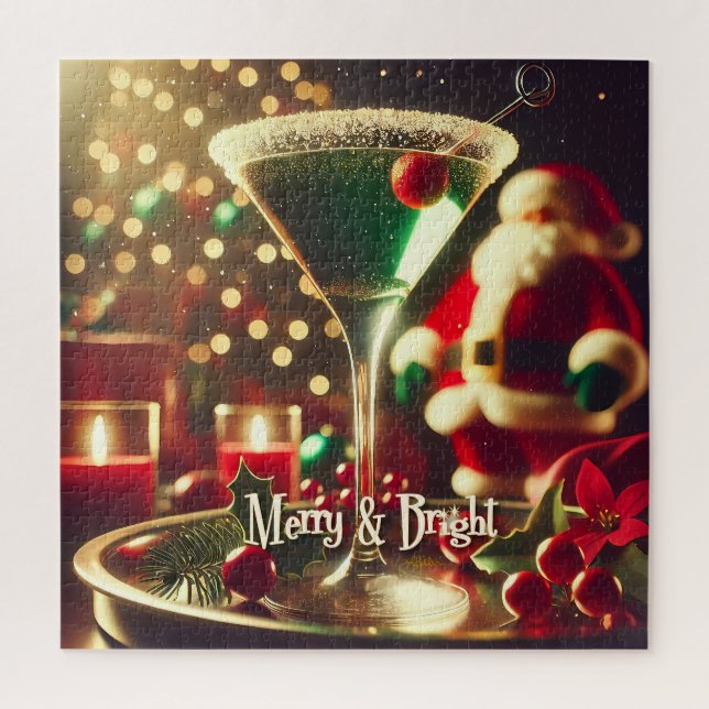 Quebra-cabeça Retro Santa de Natal dos anos 50 Martini Verde (Vertical)