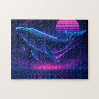 Quebra-cabeça Retro Synthwave Whale – Neon Space Art Puzzle