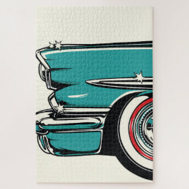 Quebra-cabeça Retro Teal Sports Car Front Pop Art Illustration