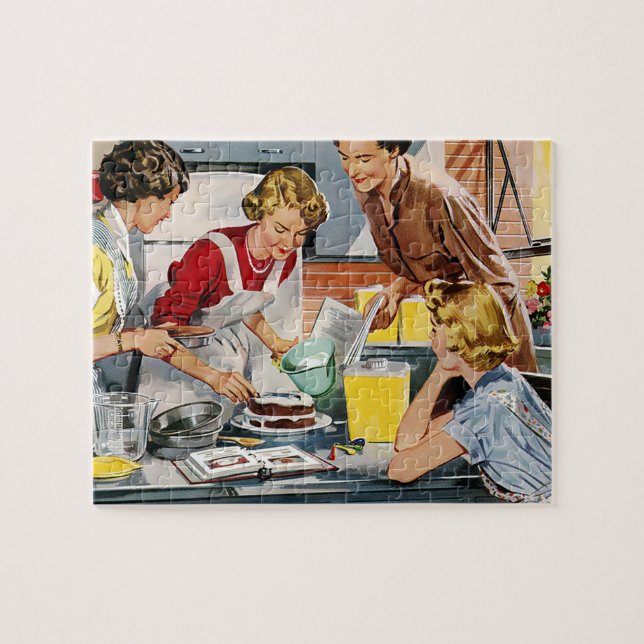 Quebra-cabeça Retro Vintage Women in Kitchen (Horizontal)