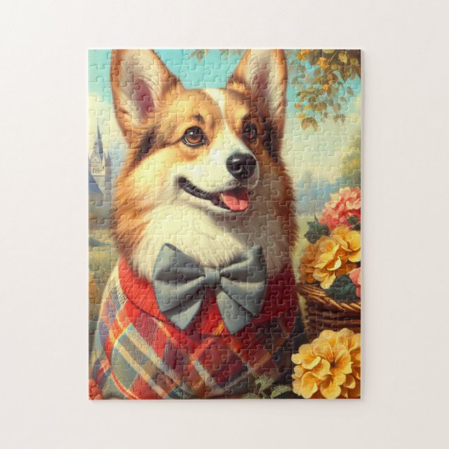 Quebra-cabeça Retro Welsh Corgi Cardigan Painting (Vertical)
