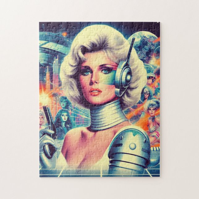 Quebra-cabeça Retrofuturismo Ficção Científica Mulher (Vertical)