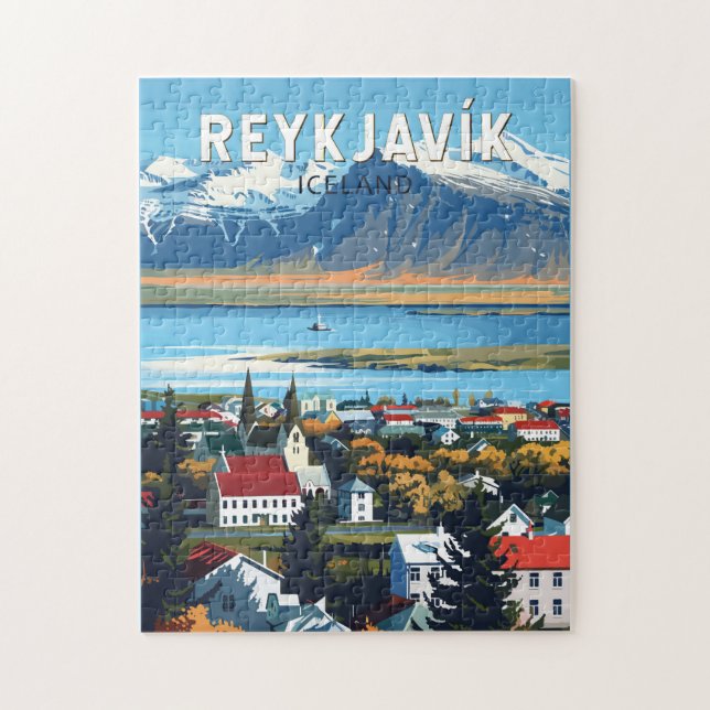 Quebra-cabeça Reykjavík Islândia Viagem Art Vintage (Vertical)