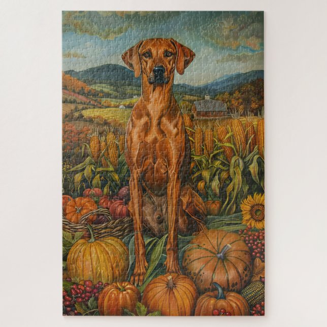 Quebra-cabeça Rhodesian Ridgeback Colheita de Outono Dia de Ação (Vertical)