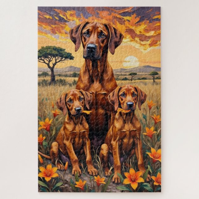 Quebra-cabeça Rhodesian Ridgeback Savanna Sunset Art (Vertical)