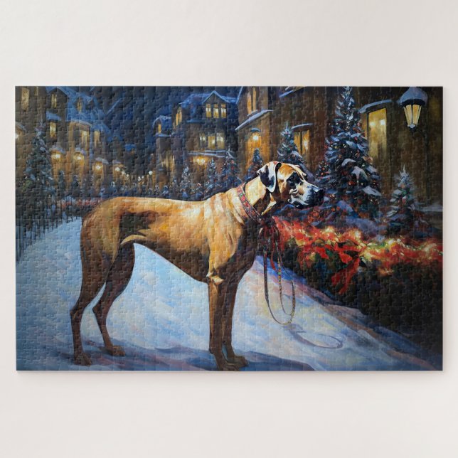 Quebra-cabeça Rhodesian Ridgeback Temporada Festiva de Natal (Horizontal)