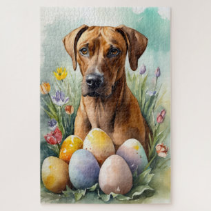 Quebra-cabeça Ridgeback Rhodesian Dog com Feriado de Ovos de Pás