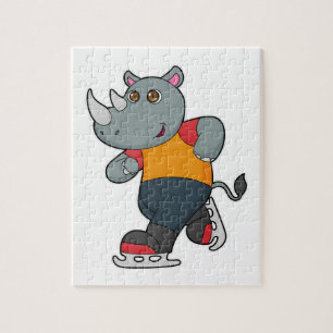 Quebra-cabeça Rino na patinação de gelo com skates de gelo