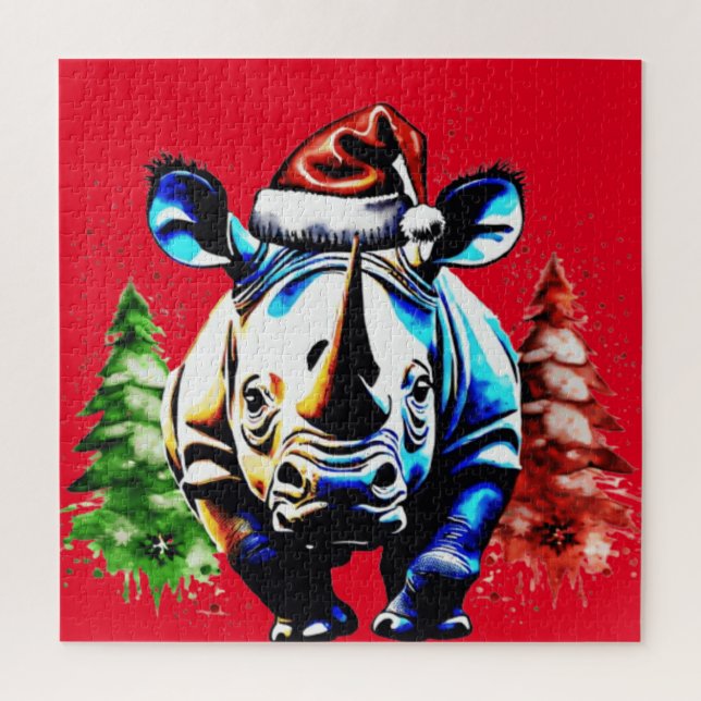 Quebra-cabeça Rinoceronte bonitinho de Natal (Vertical)