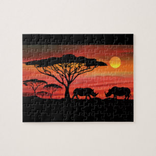 Quebra-cabeça Rinocerontes em Serengeti Sunset