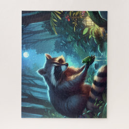 Quebra-cabeça Rio Whimsical Midnight Raccoon e Floresta Sapo