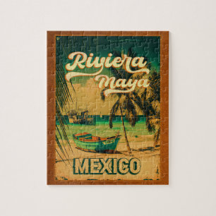Quebra-cabeça Riviera Maya Cartão postal Viagens vintage de Palm
