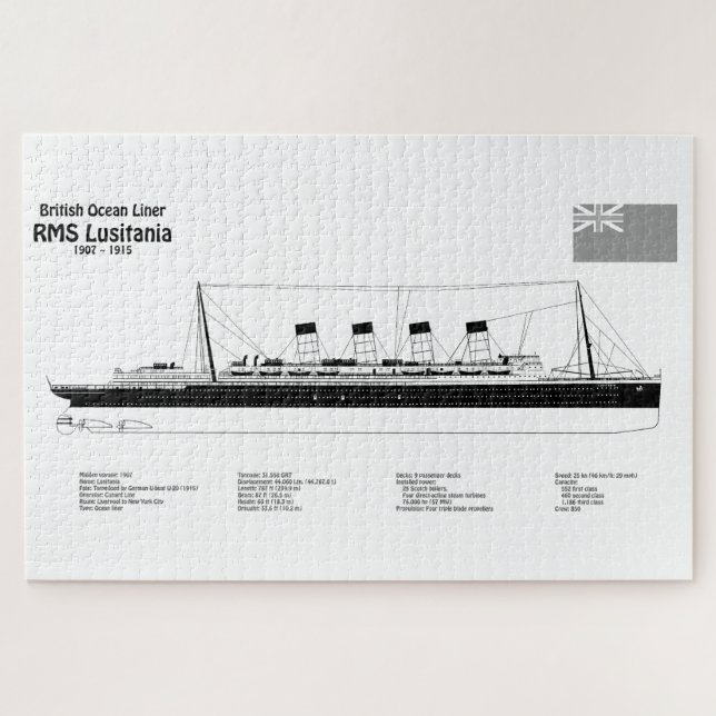 Quebra-cabeça RMS Lusitania - Planos de Impressão de Embarcações (Horizontal)