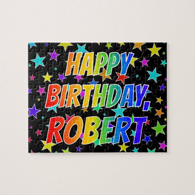 Quebra-cabeça "ROBERT" Primeiro Nome, Diversão "FELIZ ANIVERSÁRI (Horizontal)