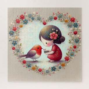 Quebra-cabeça Robin Adulce e Menina Floral Heart