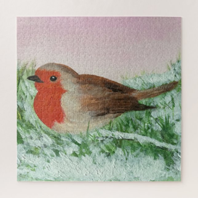 Quebra-cabeça Robin Hand de Natal Pintado (Vertical)