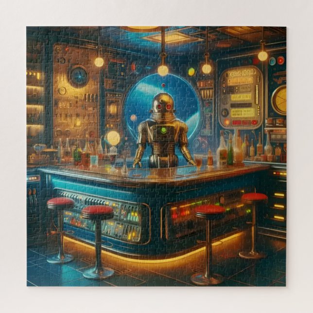 Quebra-cabeça Robô Barman em Bar de Mergulho Espacial Interestel (Vertical)