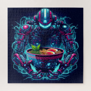Quebra-cabeça Robô Futurista Cyberpunk Neon Comida Ramen