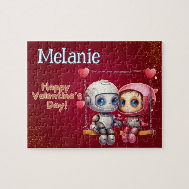 Quebra-cabeça Robot Custom Child Name Valentine's Day Puzzle  (Horizontal)