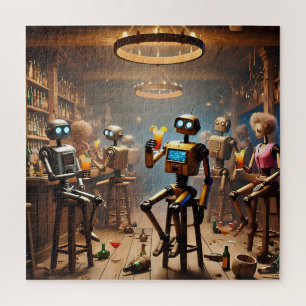 Quebra-cabeça robots having fun in a bar