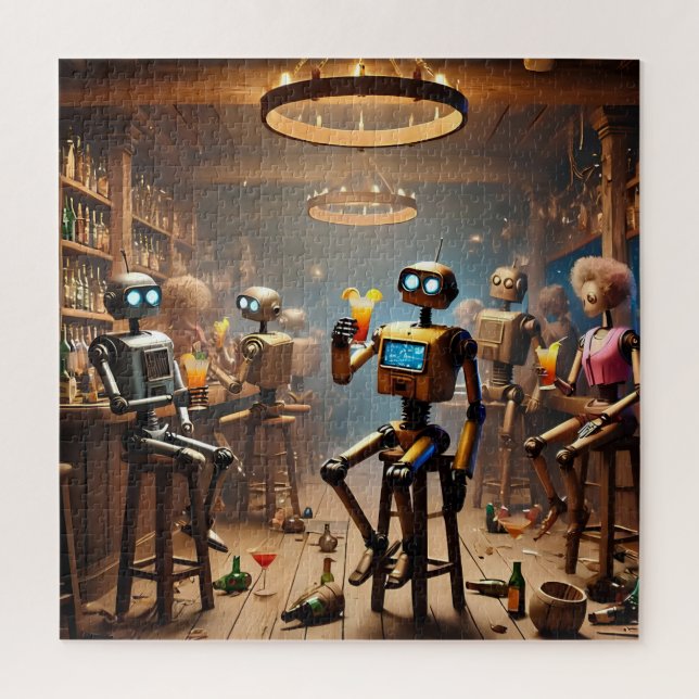 Quebra-cabeça robots having fun in a bar (Vertical)