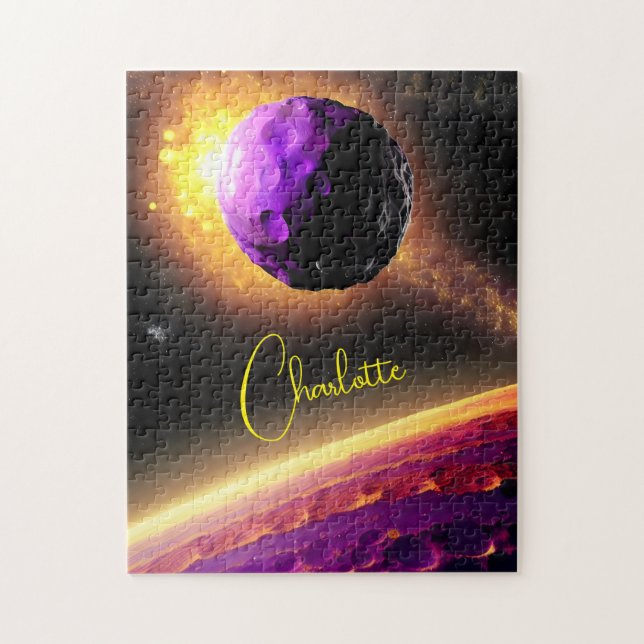 Quebra-cabeça Rocha Espacial Púrpura em Cima do Planeta Rosa (Vertical)