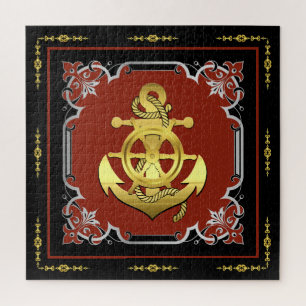 Quebra-cabeça Roda/ancoragem do navio náutico, vermelho/ouro/pra