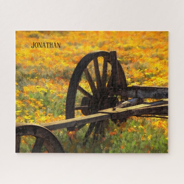 Quebra-cabeça Roda do Vagão Russo/Flores Selvagens Amarelas e La (Horizontal)