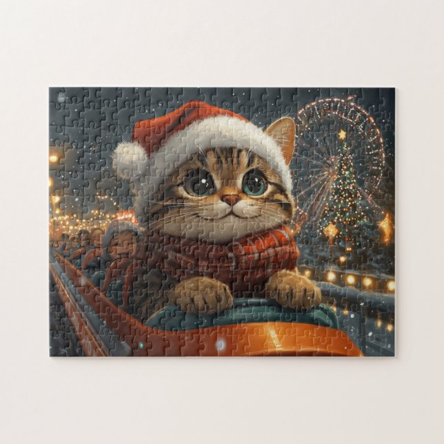 Quebra-cabeça Rolo Compressor de Gato de Bengala Natal (Horizontal)