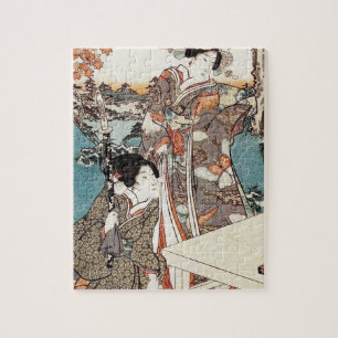 Quebra-cabeça Rolo velho da gueixa japonesa do ukiyo-e do