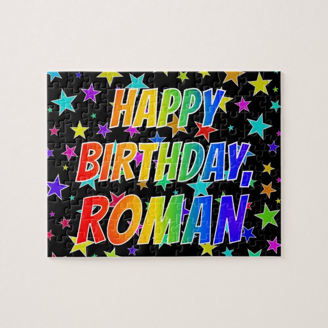 Quebra-cabeça "ROMAN" Primeiro Nome, Diversão "FELIZ ANIVERSÁRIO (Horizontal)