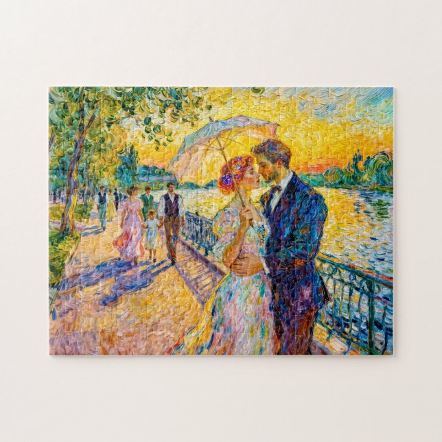 Quebra-cabeça Romance Impressionista do Pôr do Sol na Passarela  (Horizontal)